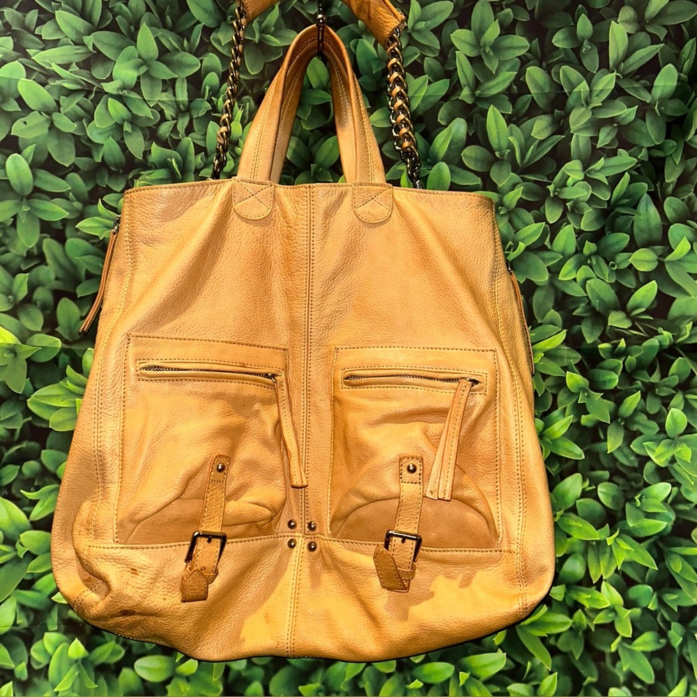 POUR LA VICTOIRE VIVIEN Oversized Tan Pebbled LeatherTote Satchel Shoulder Bag